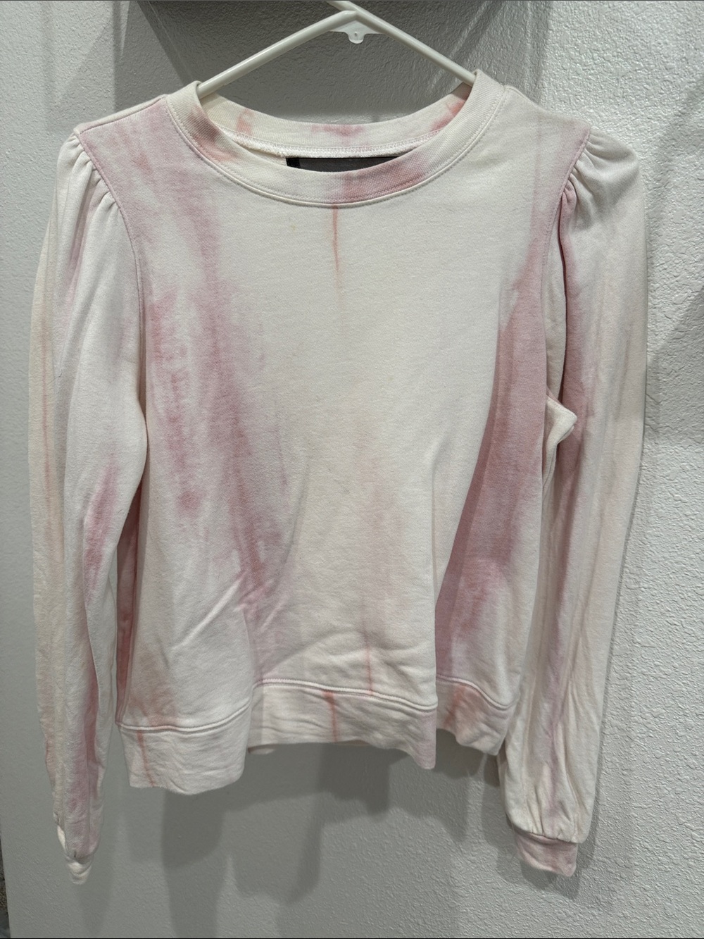Women's Light Pink Tie-Dye Puff Sleeve Crewneck Sweatshirt